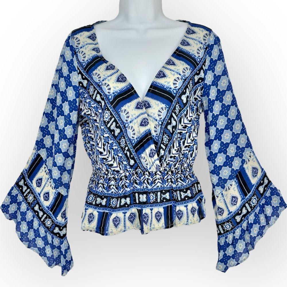FREE PEOPLE NWT Rosalie Wrap Top in Indigo - size 
XS‎ - Bohemian- Bollywood - Picture 2 of 9